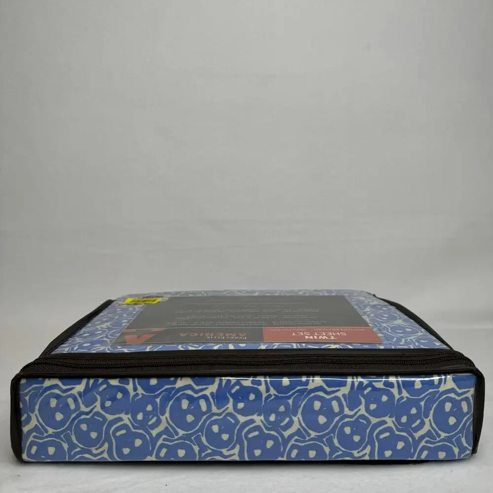 Perry Ellis American Twin Skull Sheet Set 200 Thread Count Blue/White New Rare‎